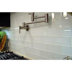 6 in. D x 3 in. W x 1/6 in. H Peel and Stick Glass Backsplash Tile for Kitchen in White Subway Tile