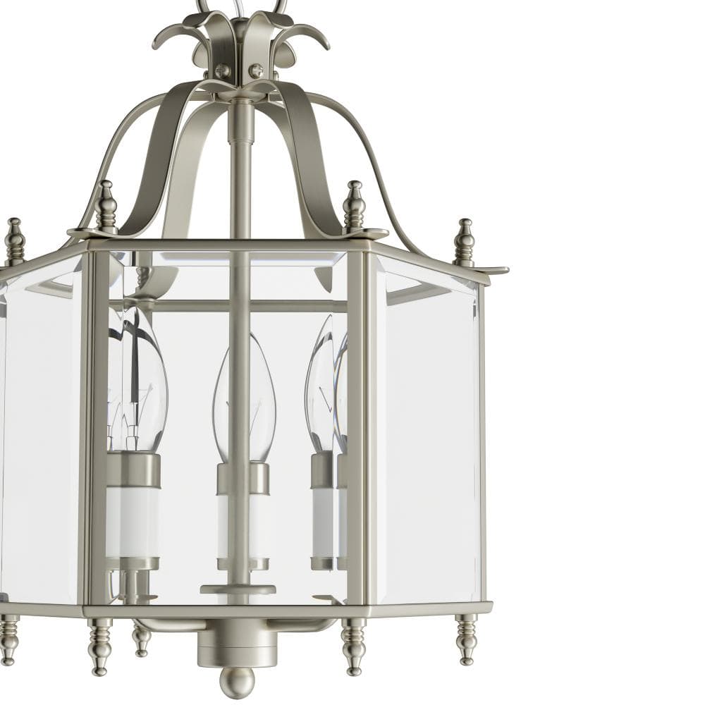 Elegant Brushed Nickel 3-Light Chandelier with Clear Beveled Glass