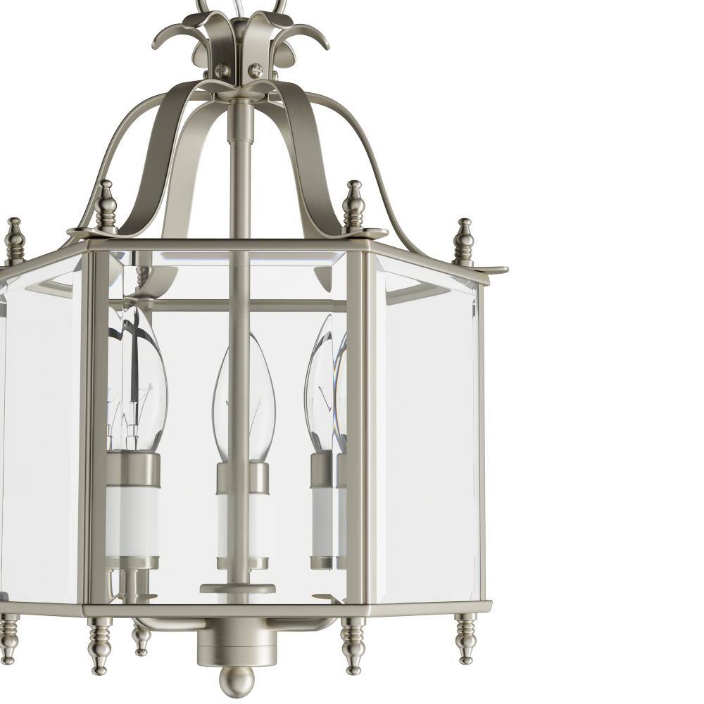 Elegant Brushed Nickel 3-Light Chandelier with Clear Beveled Glass