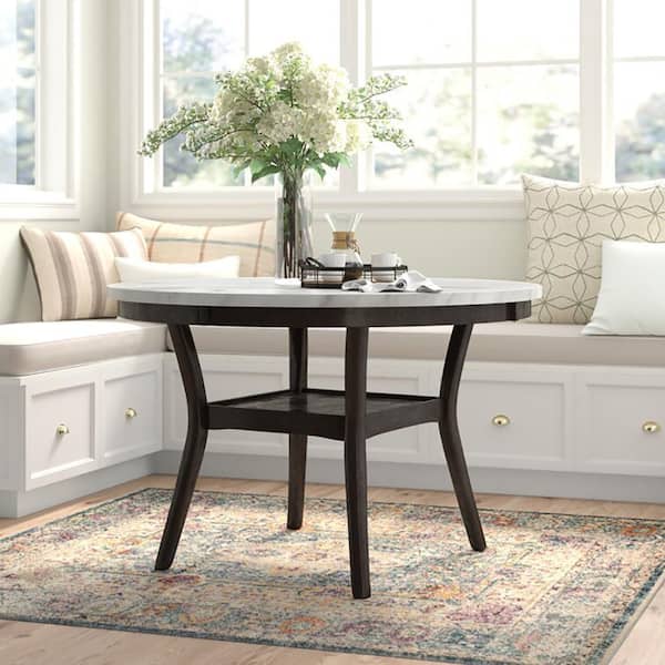 NEW CLASSIC HOME FURNISHINGS New Classic Furniture Celeste Expresso Wood Round Dining Table with Faux Marble Top (Seats 4)