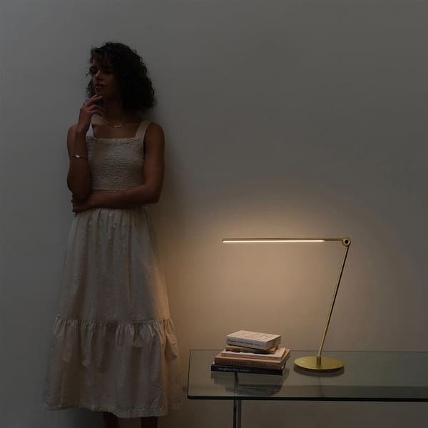 Libra 39 in. Antique Brass Dimmable LED Industrial Desk Lamp with USB Port and Adjustable Lamp Head