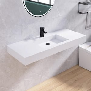 47 in. x 19 in. Solid Surface Wall-Mounted Bathroom Vessel Sink in White with Faucet Hole