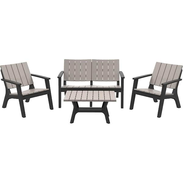 NICE C 4-Piece HIPS Wood Texture Patio Conversation Seating Set