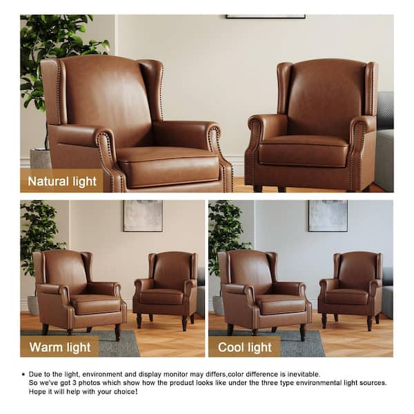 Uixe Brown PU Leather Upholstered High Back Accent Arm Chair With