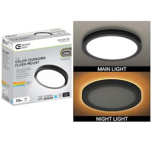 7.5 in. Matte Black Round Adjustable Color LED Flush Mount Ceiling Light with Night Light 3-Way Mount 800 Lumens