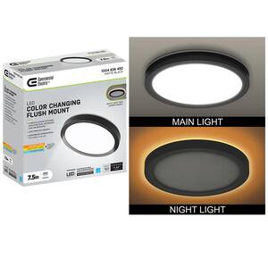 7.5 in. Matte Black Round Adjustable Color LED Flush Mount Ceiling Light with Night Light 3-Way Mount 800 Lumens