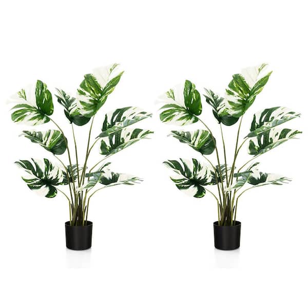 2 Bushes Tropical Palm Small Monstera Artificial Leaves Hanging Vine