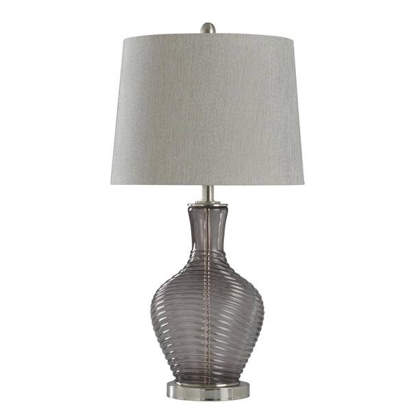 StyleCraft 29 in. Gray Table Lamp with Heavy White Hardback Fabric Shade