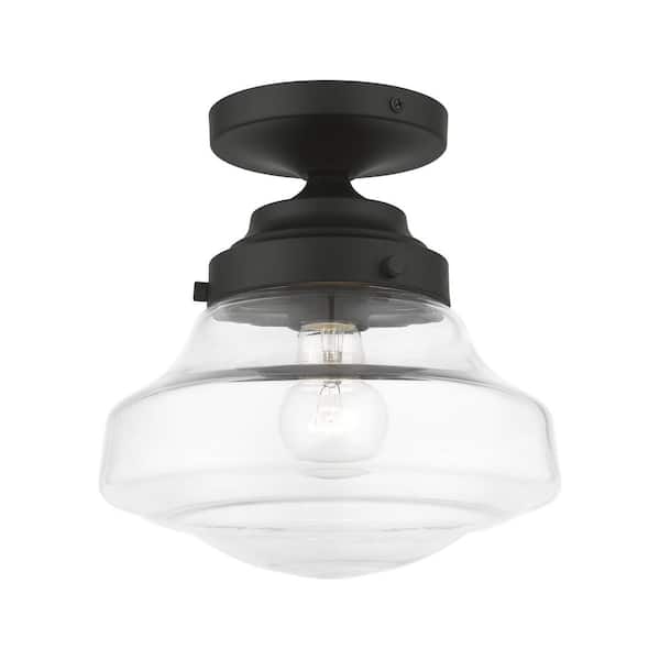 AVIANCE LIGHTING Ghessington 9 in. 1-Light Black Semi Flush Mount with Clear Glass