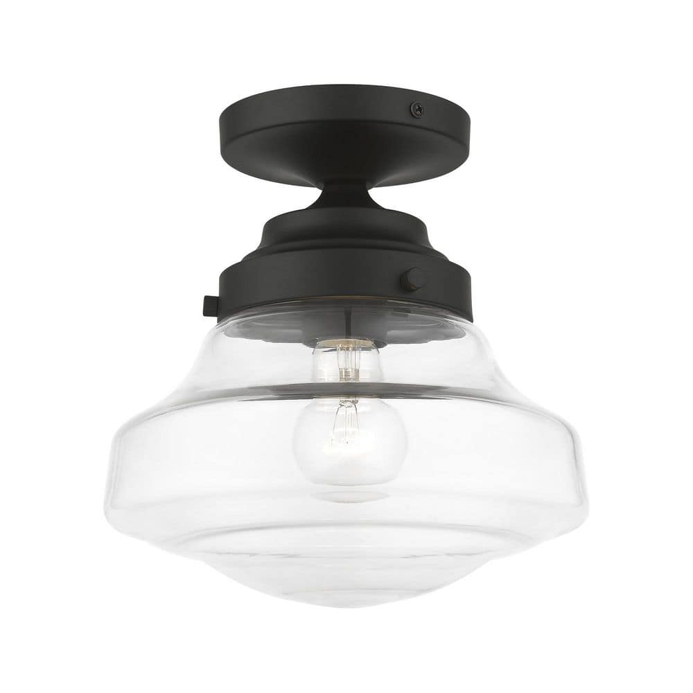 Livex Lighting Avondale 9-in. 1-Light Black Semi-Flush Mount with Clear ...