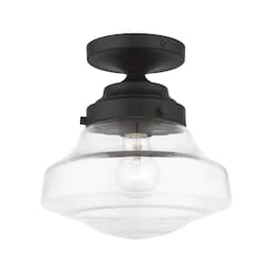 Avondale 9-in. 1-Light Black Semi-Flush Mount with Clear Glass