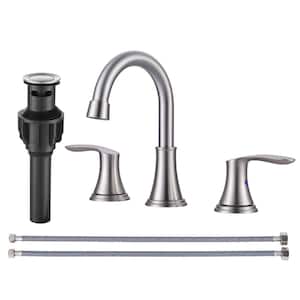 8 in. Widespread Double Handle Bathroom Faucet with Drain Kit Included in Brushed Nickel