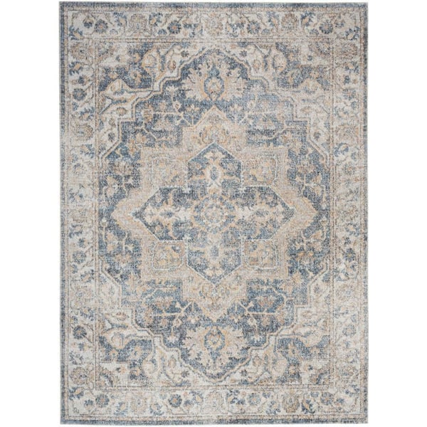 Astra Machine Washable Grey Blue 7 ft. x 9 ft. Distressed Traditional Area Rug