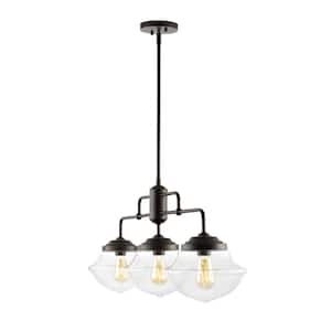 Avery 37.5 in. 3-Light Industrial Farmhouse Rustic Iron/Glass Linear LED Pendant, Oil Rubbed Bronze/Clear