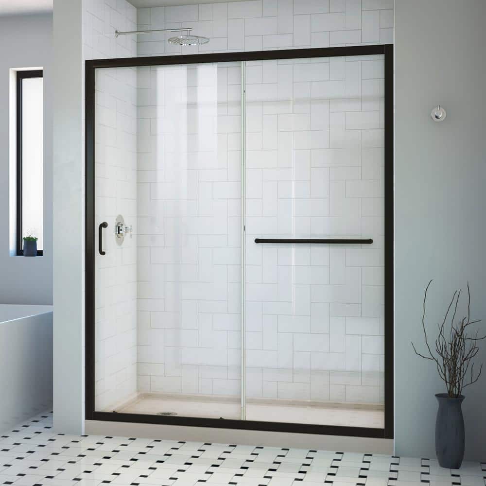 Infinity-Z 60" x 32" Matte Black Sliding Shower Kit with Clear Glass