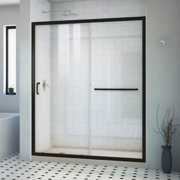 DreamLine Infinity-Z 60 in. W x 74-3/4 in. H Sliding Semi-Frameless Shower Door in Matte Black with Clear Glass and Base