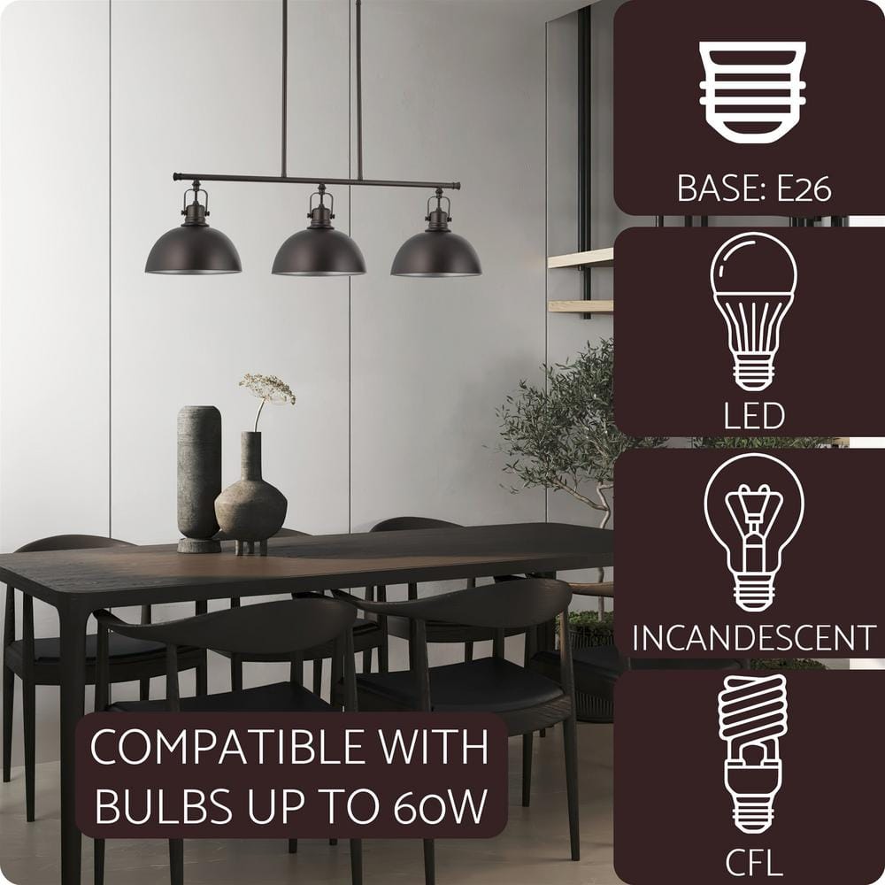 Belle 34" Oil-Rubbed Bronze 3-Light Industrial Kitchen Island Pendant