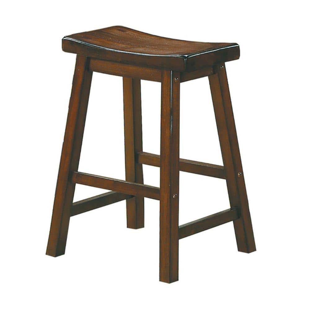 24" Brown Solid Wood Backless Saddle Counter Stool