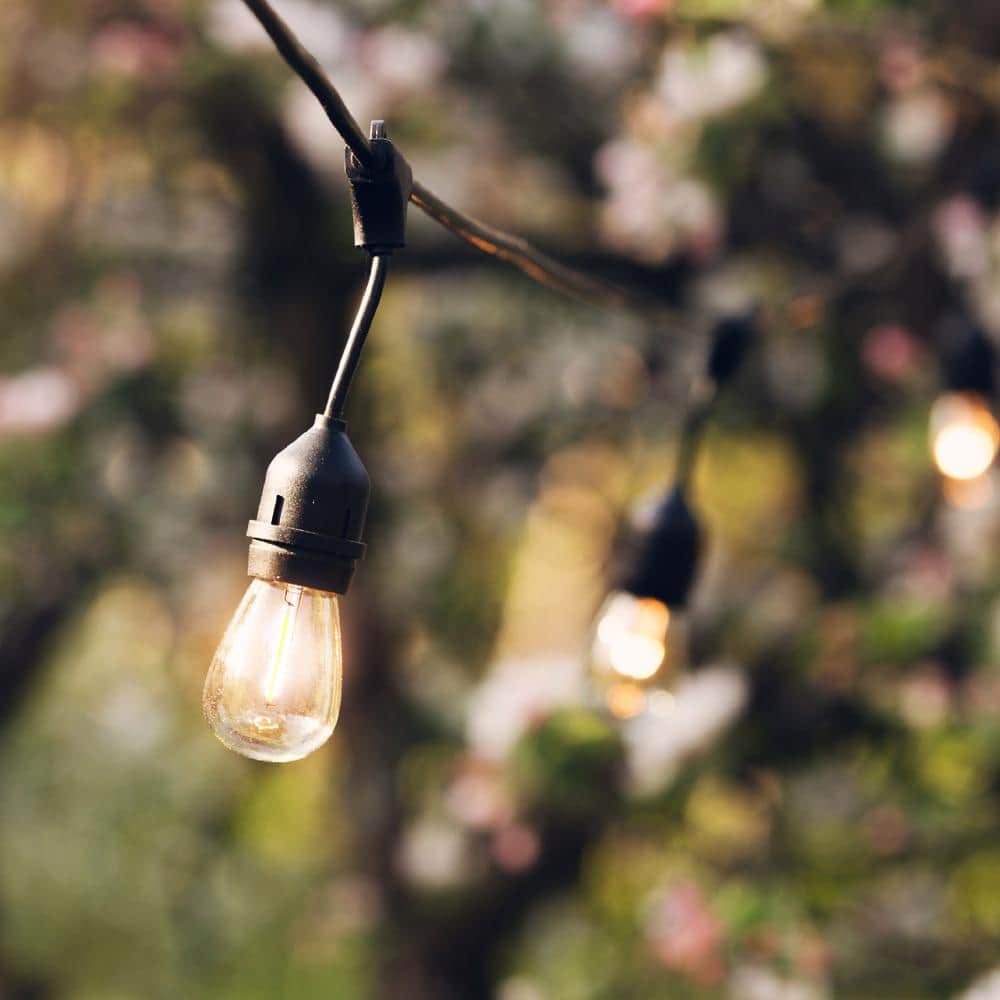 48ft Black Outdoor LED String Lights with Warm White Bulbs