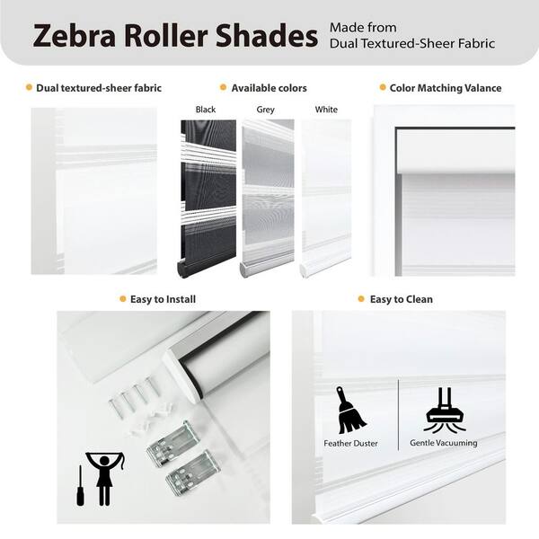 Perfect Lift Window Treatment Gray Cordless Light Filtering Zebra Polyester Roller Shade, 72 in. W x 72 in. L HD3TGR720720