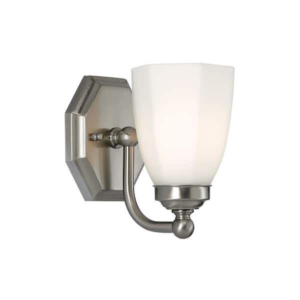 NORWELL Trevi 1-Light Brush Nickel with Hexagon Glass Shade Wall Sconce ...