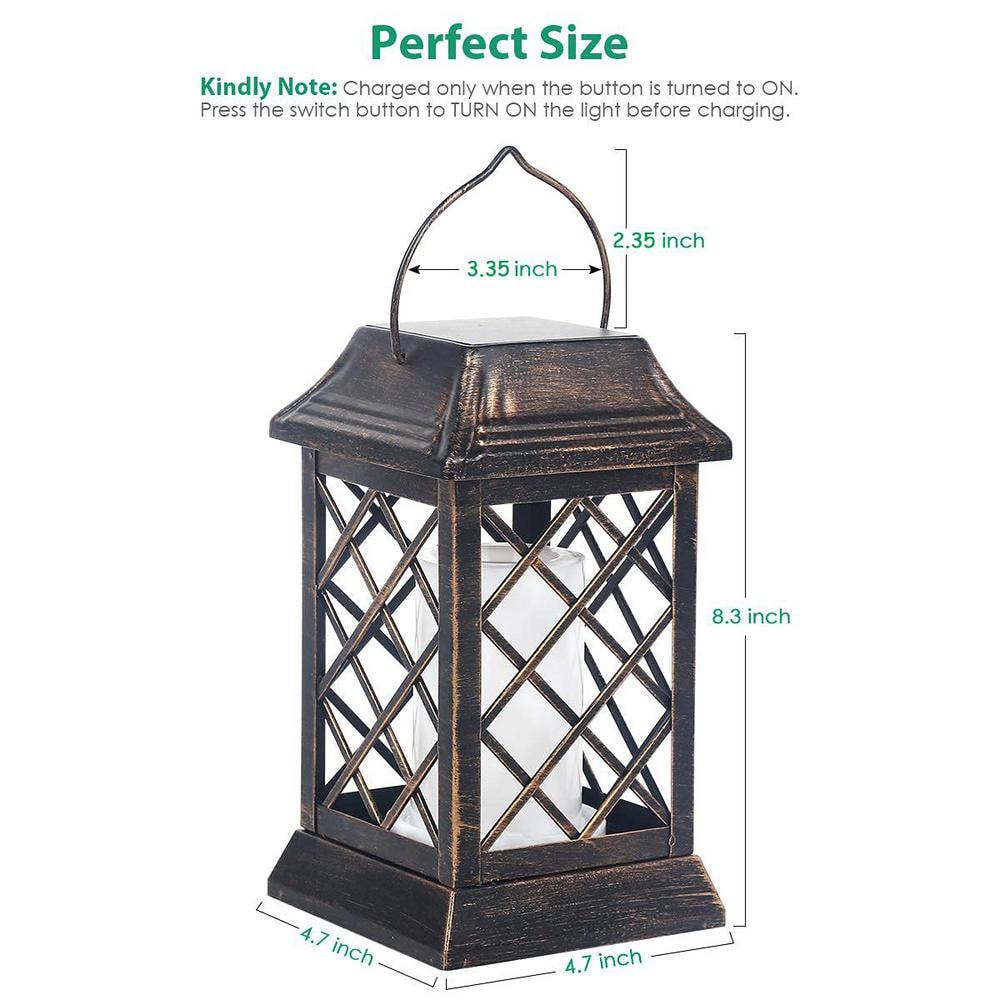 Bronze Outdoor Flickering Flame Metal Solar Lanterns, 2 Pack
