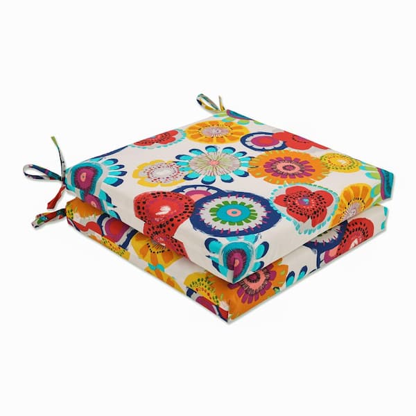 Pillow Perfect Floral 20 x 20 Outdoor Dining Chair Cushion in Blue/Ivory (Set of 2)