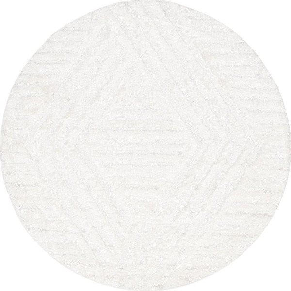 Nuloom Ellie Traverse Shag Geometric 8 ft. Round Ivory Indoor Area Rug