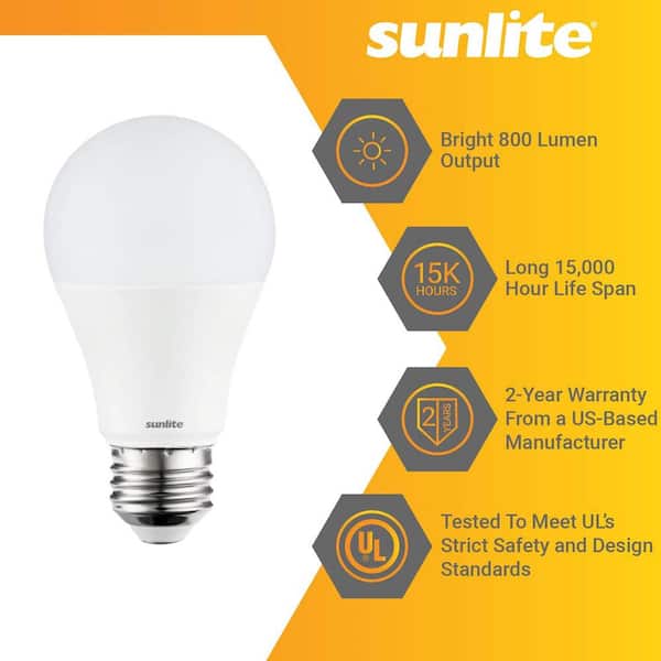 3000K Warm White Non-dimmable 12 Pack Sunlite LED A19 Bulbs 9W 60W Equal 