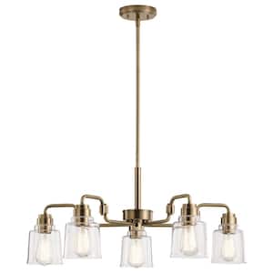 Aivian 30 in. 5-Light Weathered Brass Vintage Industrial Shaded Circle Chandelier for Dining Room