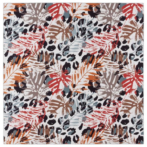 SAFAVIEH Malibu Ivory/Rust 6 ft. x 6 ft. Machine Washable Botanical Abstract Square Area Rug