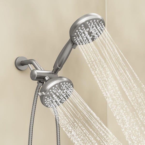 5-spray 5 in. Wall Mount Dual Shower Head and Handheld Shower Head in Brushed Nickel (Valve Included)
