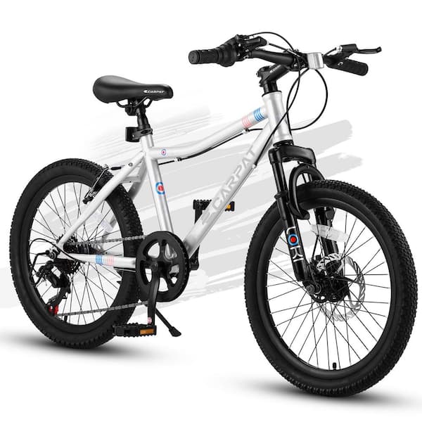 Cesicia 20 in. 7 Speed Montain Bike in White with Front Suspension Disc U Brake for Boys and Girls