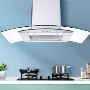30 in. 450 CFM Ducted Insert Range Hood in Silver Tempered Glass Vented 3-Speed Fan