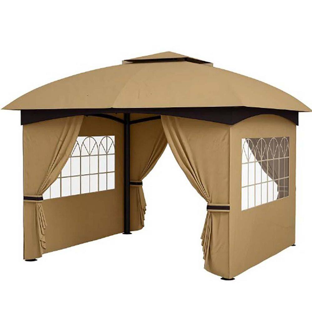 11 ft. x 11 ft. Brown Outdoor Double Roof Gazebo with Curtains, Church Windows price history on PriceWatchPro
