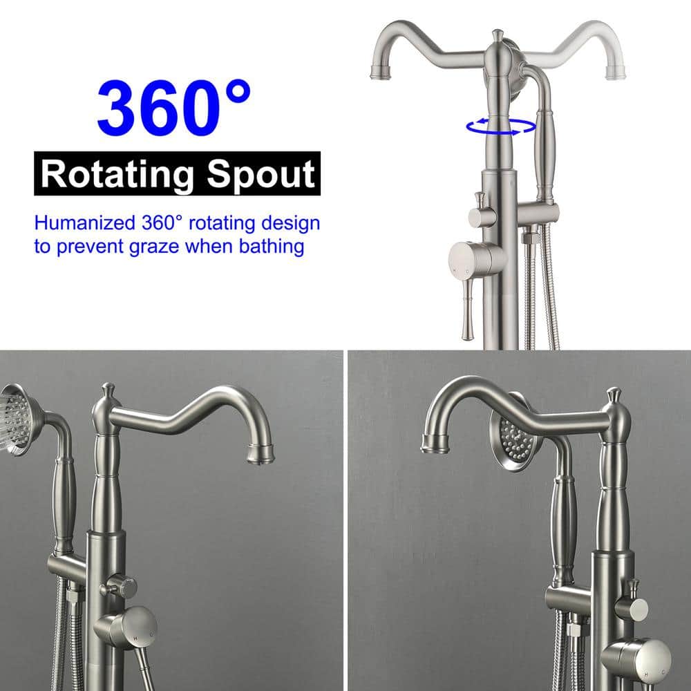 Brushed Nickel Freestanding Tub Faucet with Hand Shower