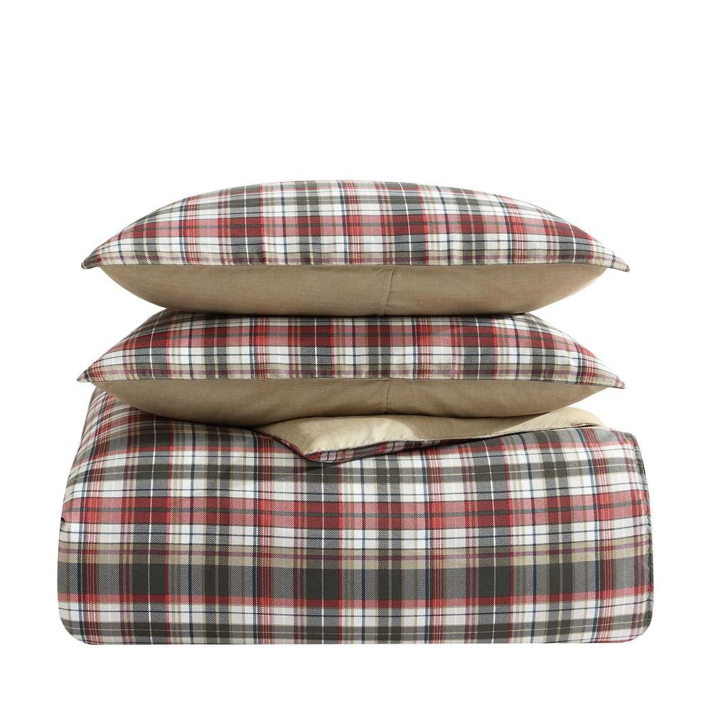 Eddie Bauer Astoria Plaid 2-Piece Red Microsuede Twin Duvet Cover Set ...