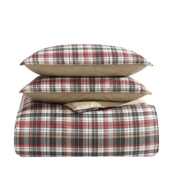 Eddie Bauer Astoria Plaid 2-Piece Red Microsuede Twin Duvet Cover Set