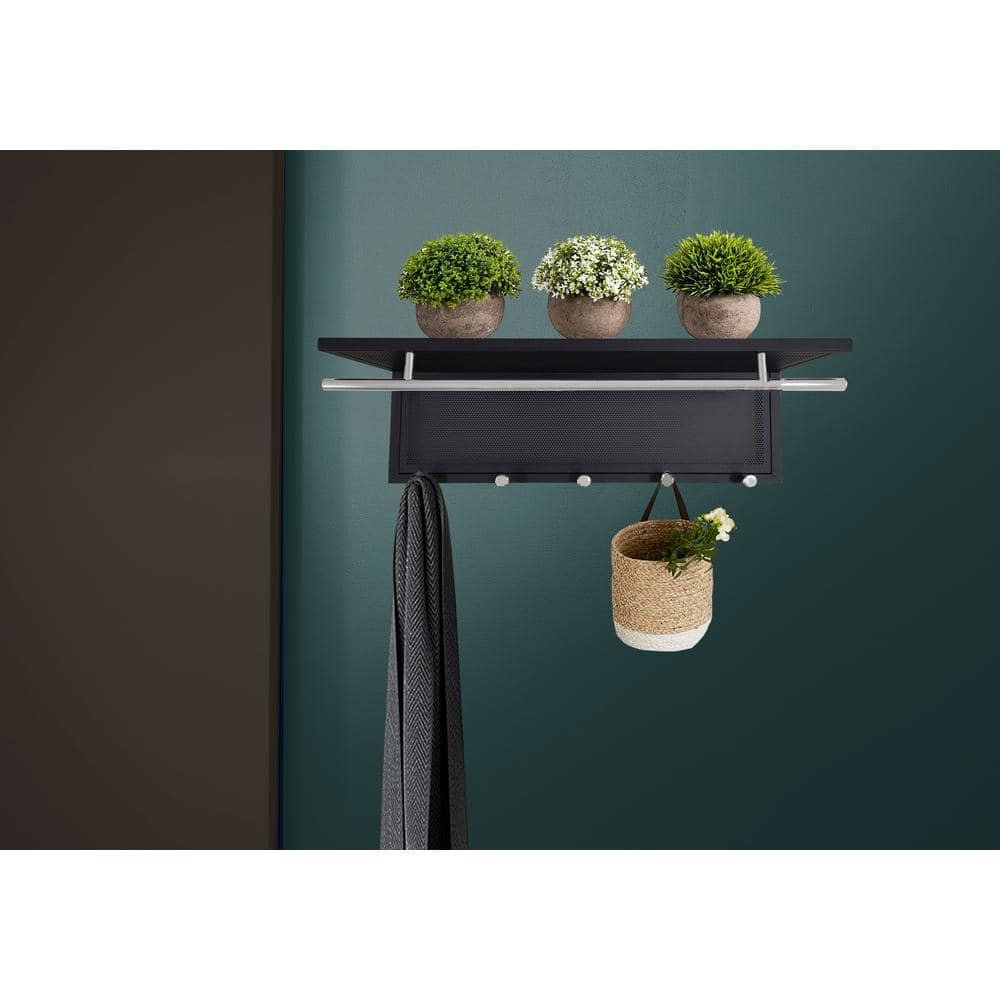 Black Wall Mounted Coat Rack with 5 Hooks