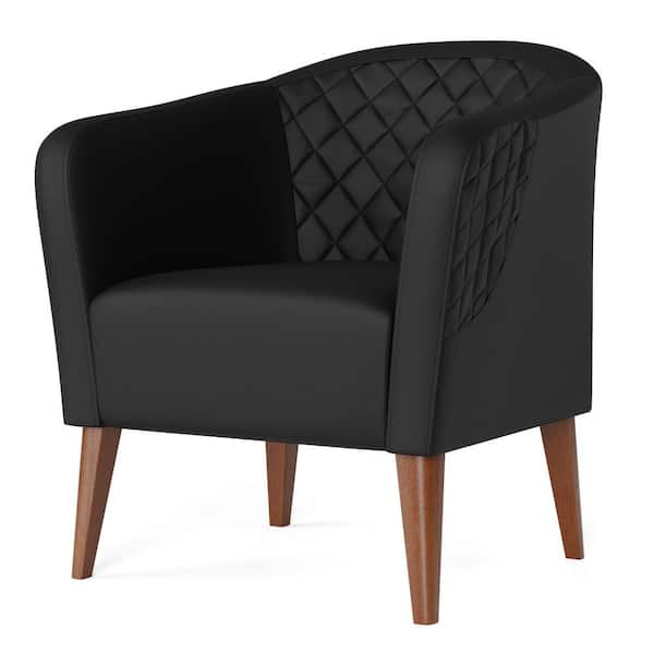 Brookside Vera Black Faux Leather, Black Leather Barrel Chair