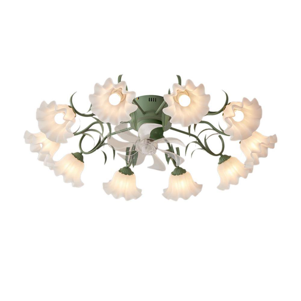 41 in. 10-light Indoor Green Flower Chandelier Fan with Remote, Modern Flush Mount Ceiling Fan, Bulb Not Included -  Depuley, FPZ113-14-10FG