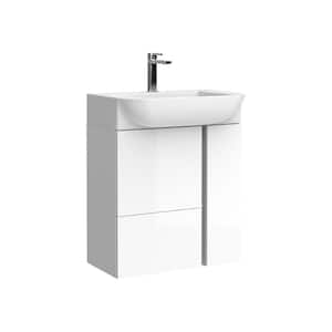 Camilia 21.7 in. W x 14.6 in. D x 26.1 in. H Single Sink Wall Mounted Bath Vanity in Gloss White with White Ceramic Top