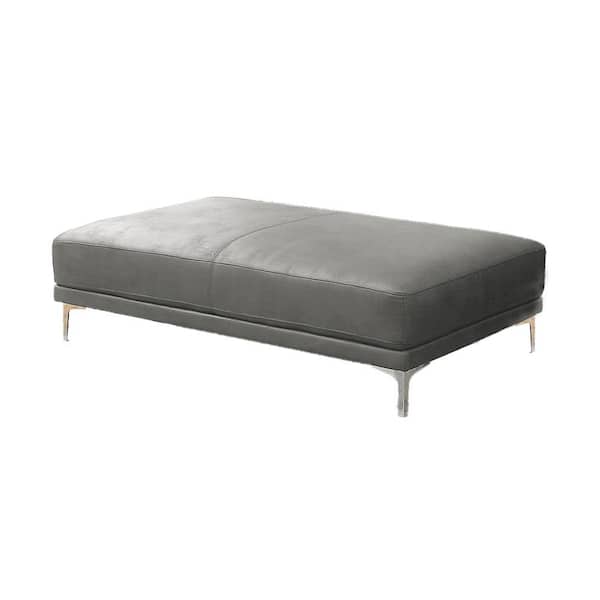 Benjara Gray Leather Rectangle Accent Ottoman