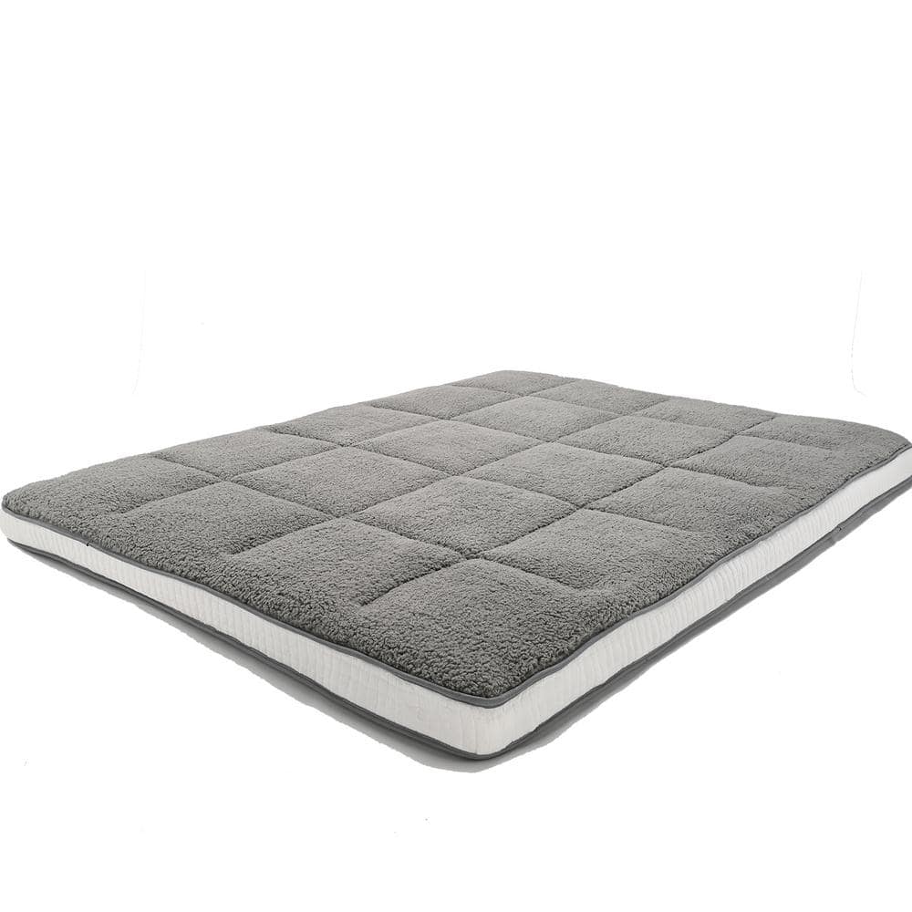 BOZTIY Japanese Floor Mattress 39 in. x 4 in. Sherpa Fleece Futon ...