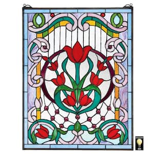 Tulip Treasure Tiffany-Style Stained Glass Window Panel