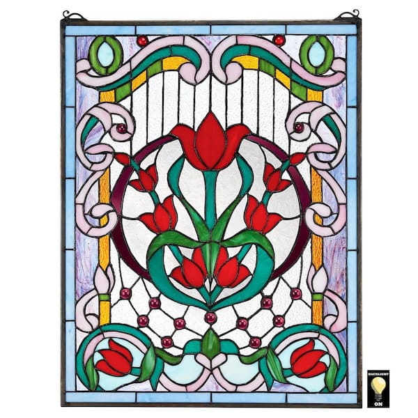 Design Toscano Tulip Treasure Tiffany-Style Stained Glass Window Panel