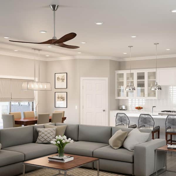 Maverick 60 in. Modern Indoor/Outdoor Brushed Steel Ceiling Fan with Koa Balsa Blades and 6-Speed Remote Control