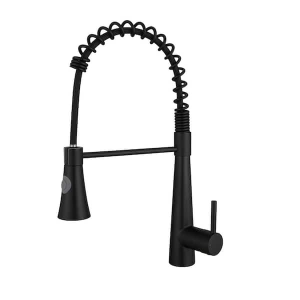 Single Handle 15.2 In Pull Down Sprayer Kitchen Faucet with 360° Swivel Spout 1 Hole Kitchen Sink Taps in Matte Black