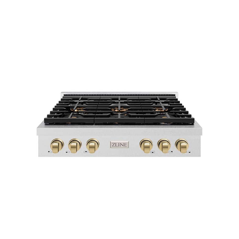 Autograph 36 in. Paramount Gas Rangetop with 6 Burner DuoPro Cooktop in Satin Stainless and Champagne Bronze Accents