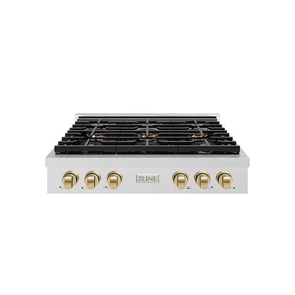 Autograph 36 in. Paramount Gas Rangetop with 6 Burner DuoPro Cooktop in Satin Stainless and Champagne Bronze Accents